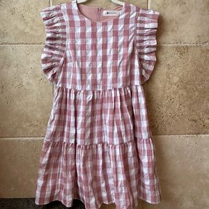 The Impeccable Pig pink Buffalo plaid dress with pockets NEW WITHOUT TAGS